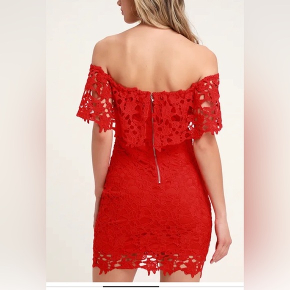 Lulus Genevieve Red Off-the-Shoulder Lace Dress - Picture 2 of 8